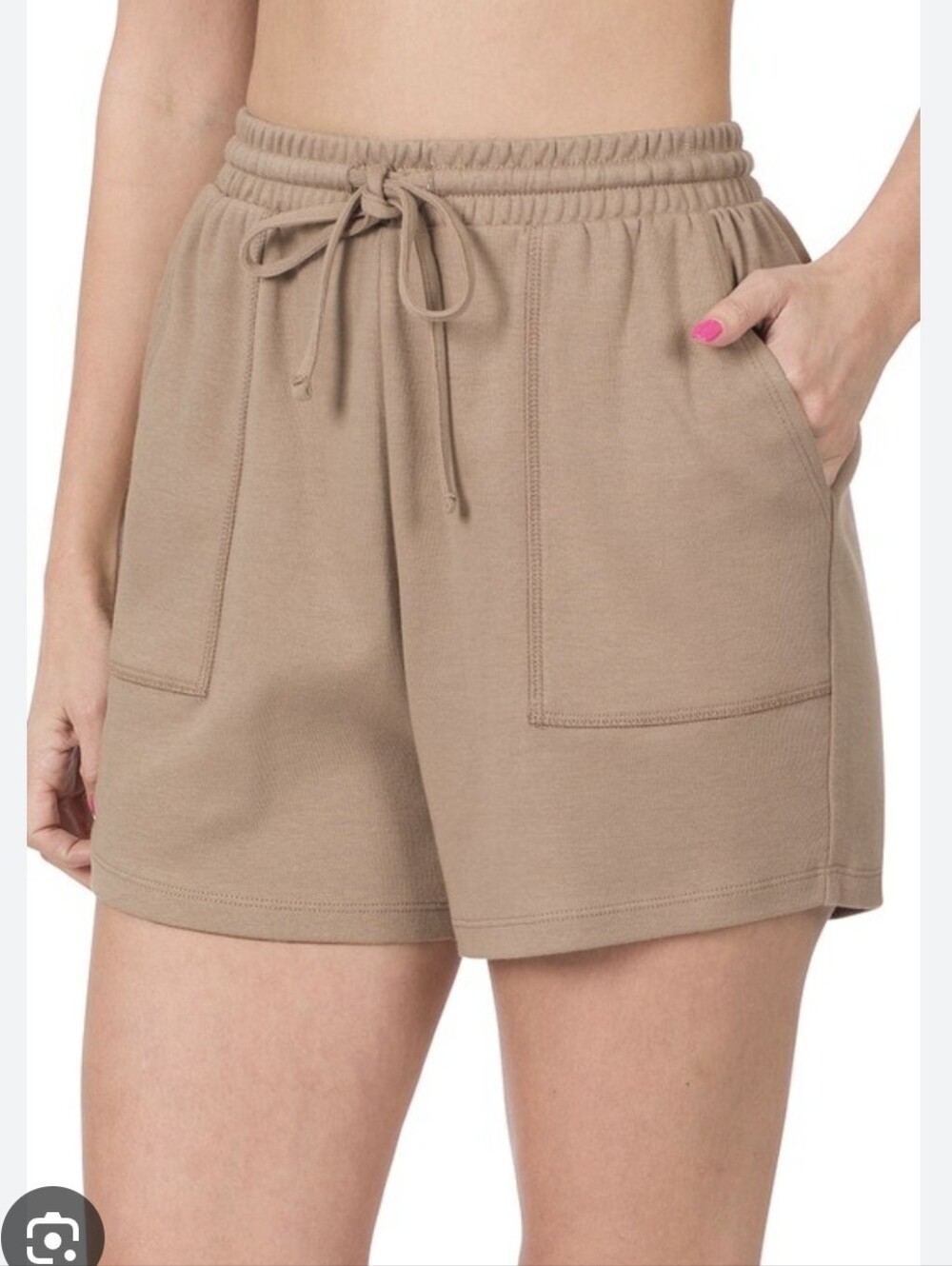 New Zenana High Rise Soft Sweat Shorts In Tan/cream Size Small
